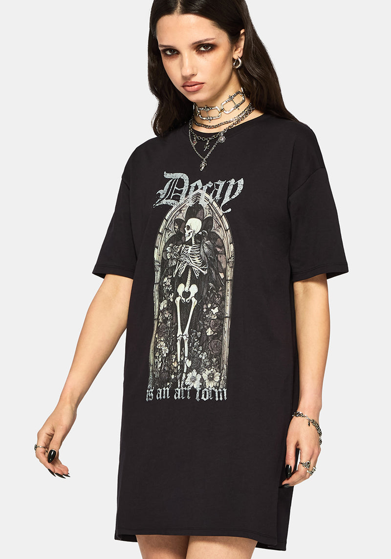 graphic t shirt dress long sleeve Hello Kitty Punk Long-Sleeve Graphic T-Shirt Dress - Black