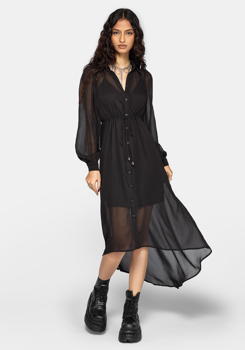 Eimhir Chiffon High-Low Midi Shirt Dress
