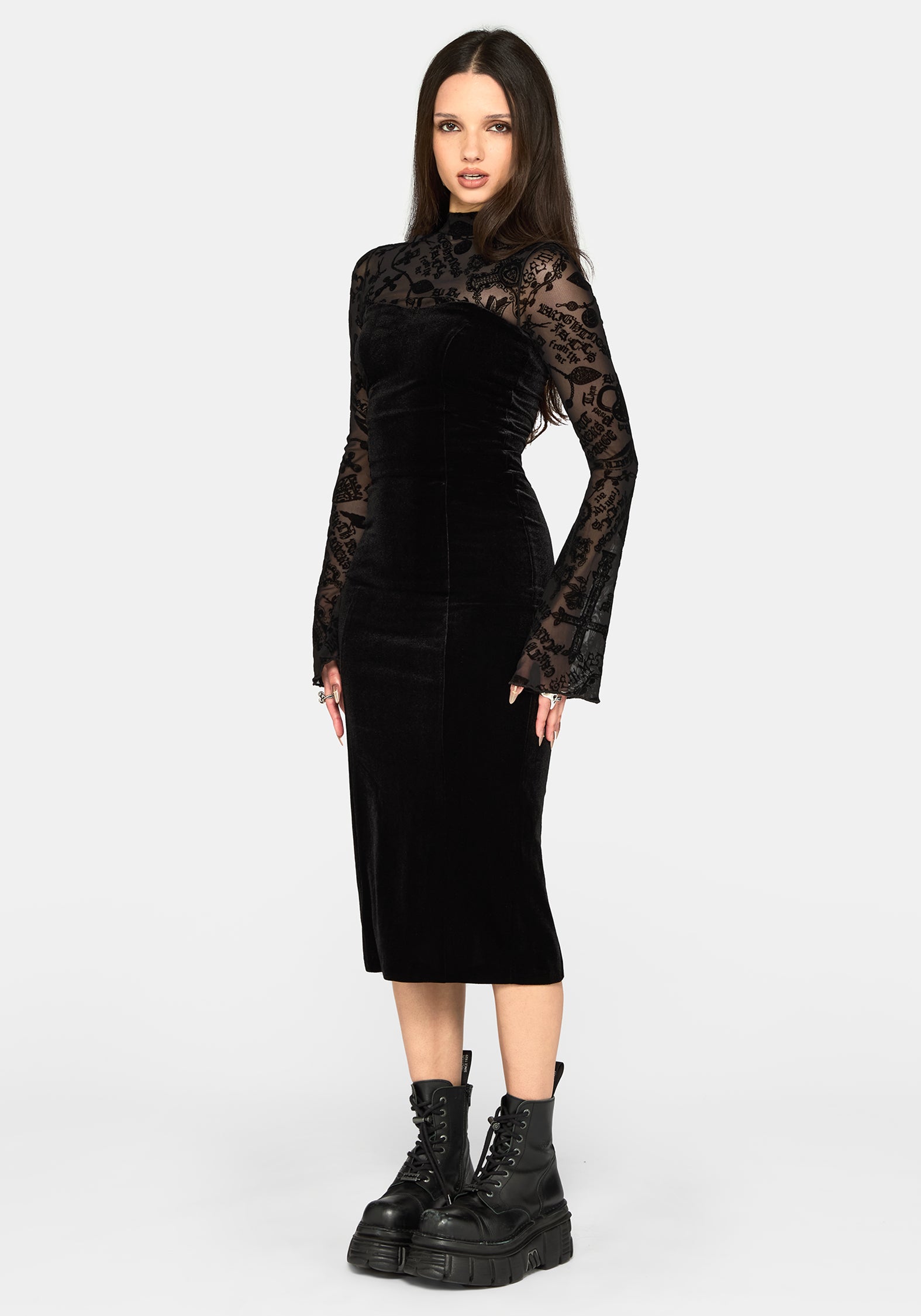 Sanct Flocked Bodycon Velour Midi Dress – Disturbia