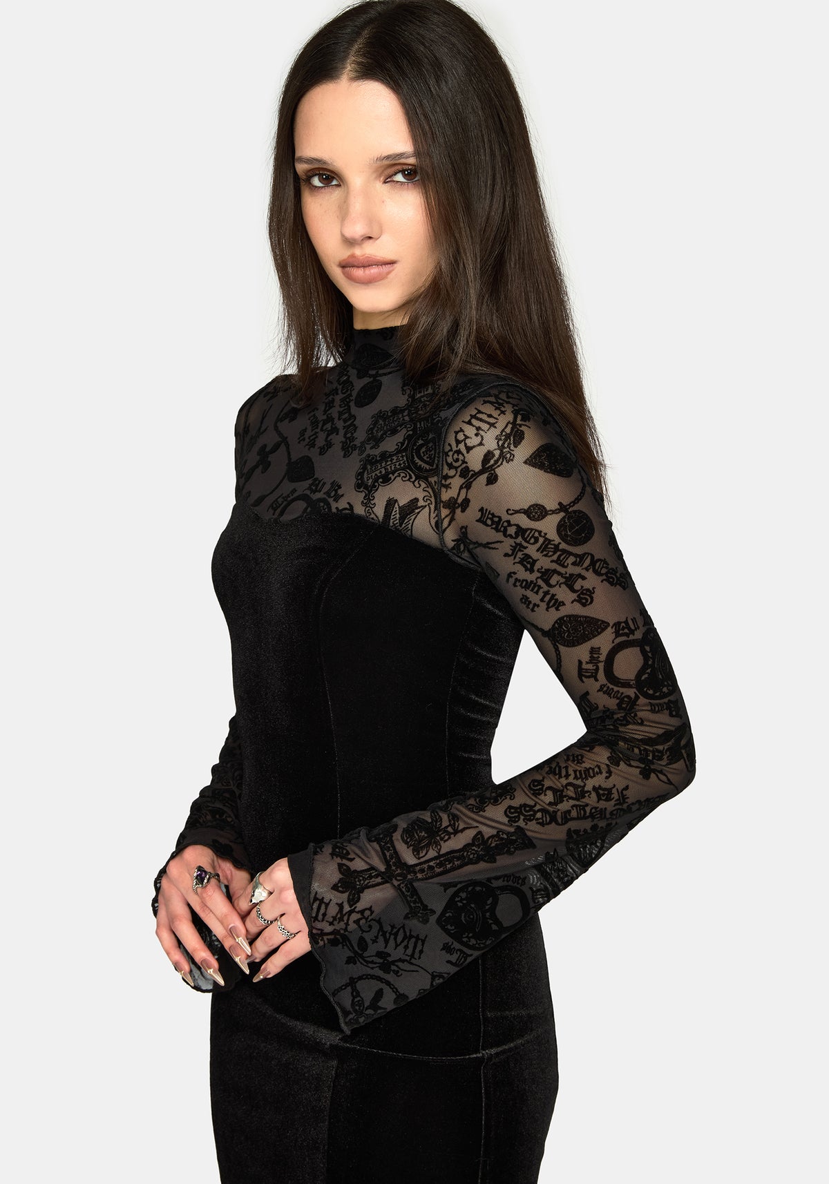 Sanct Flocked Bodycon Velour Midi Dress
