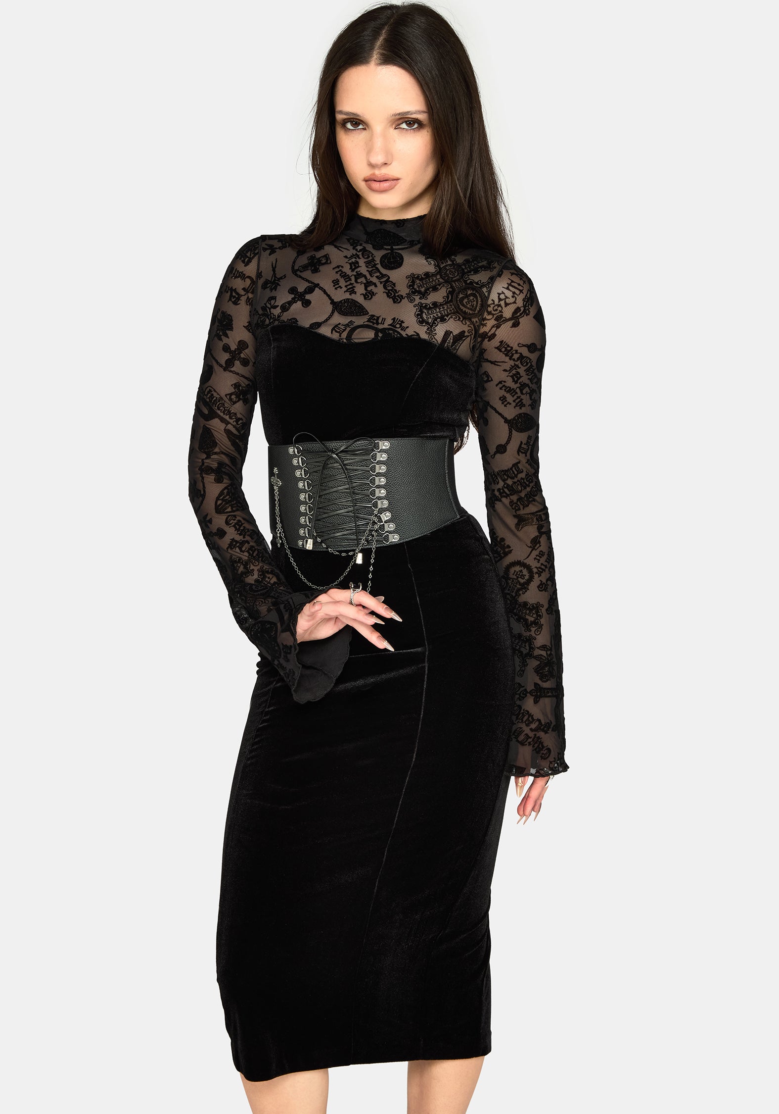 Sanct Flocked Bodycon Velour Midi Dress – Disturbia