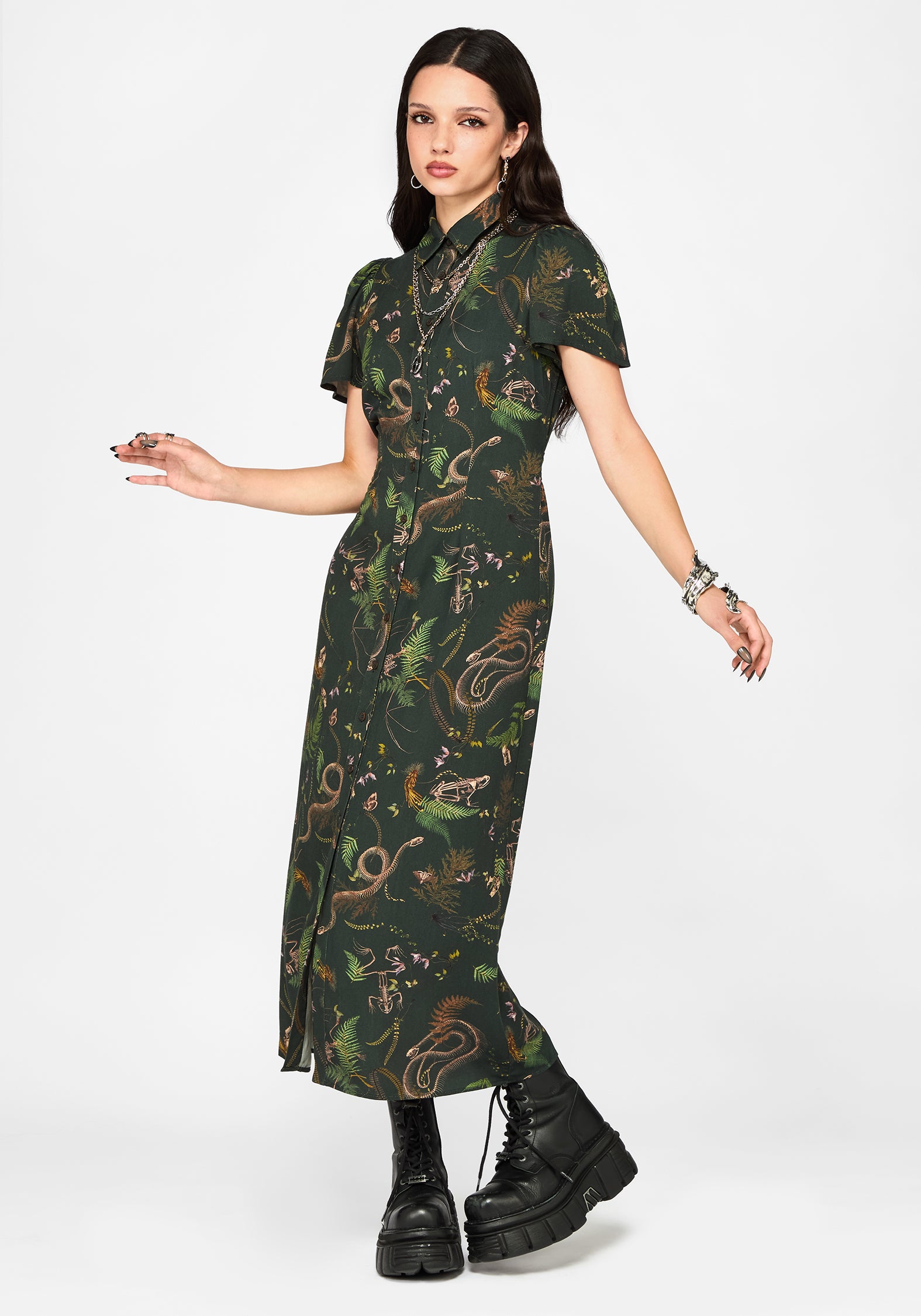 fitted midi shirt dress Noctaris Print Fitted Midi Shirt Dress