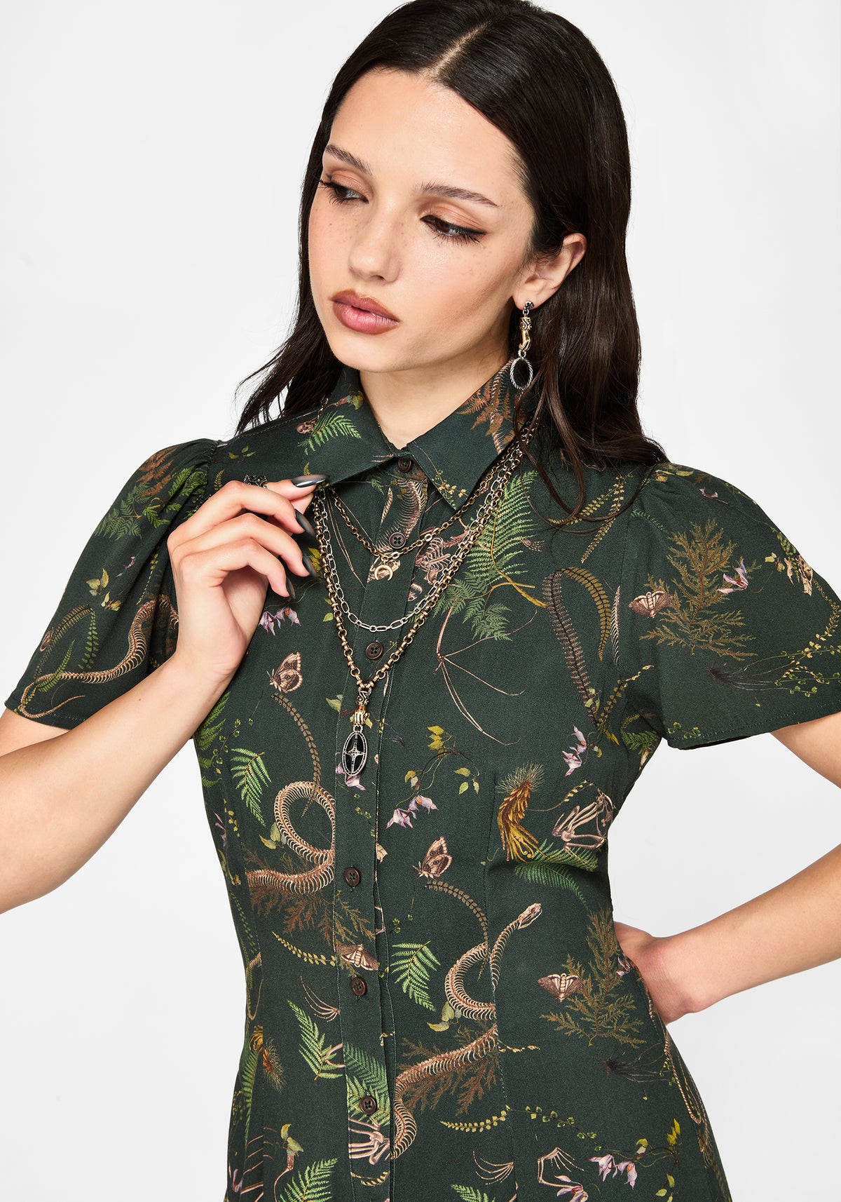 Noctaris Print Fitted Midi Shirt Dress