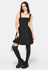 Virexia Contrast Stitch Pleated Mini Dress