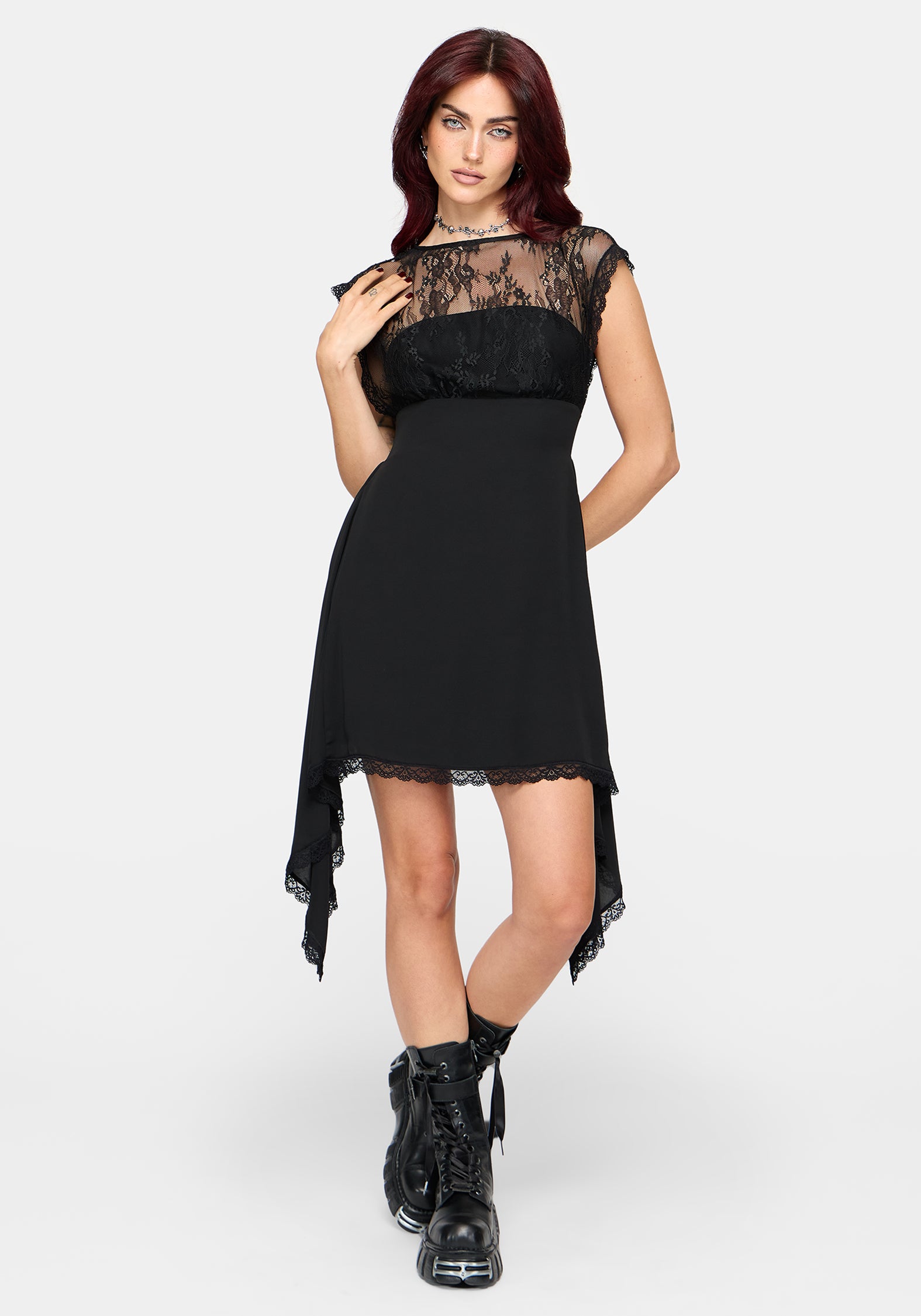 Mairi Lace Overlay Hanky Hem Mini Dress – Disturbia