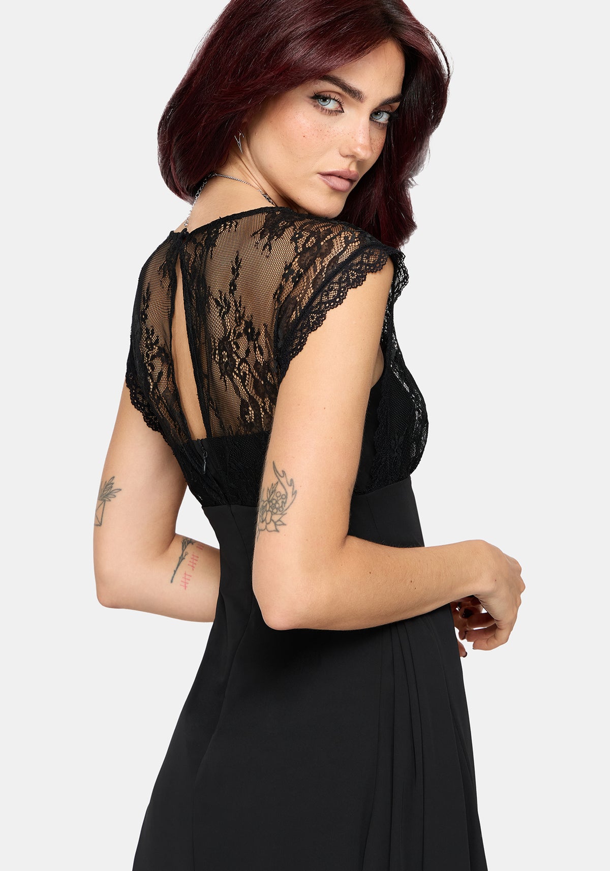 Mairi Lace Overlay Hanky Hem Mini Dress
