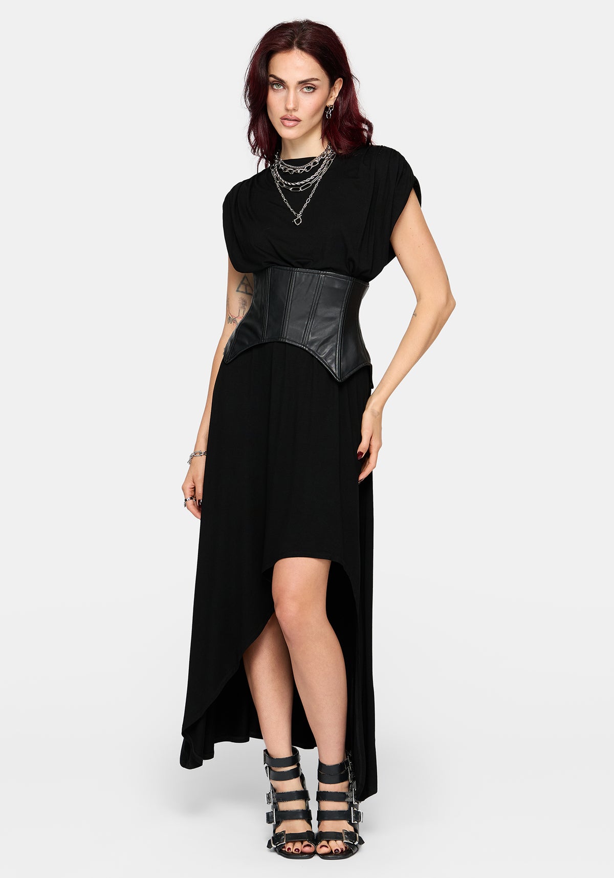 Marsail PU Corset and Jersey Maxi Dress Set (2-Piece)