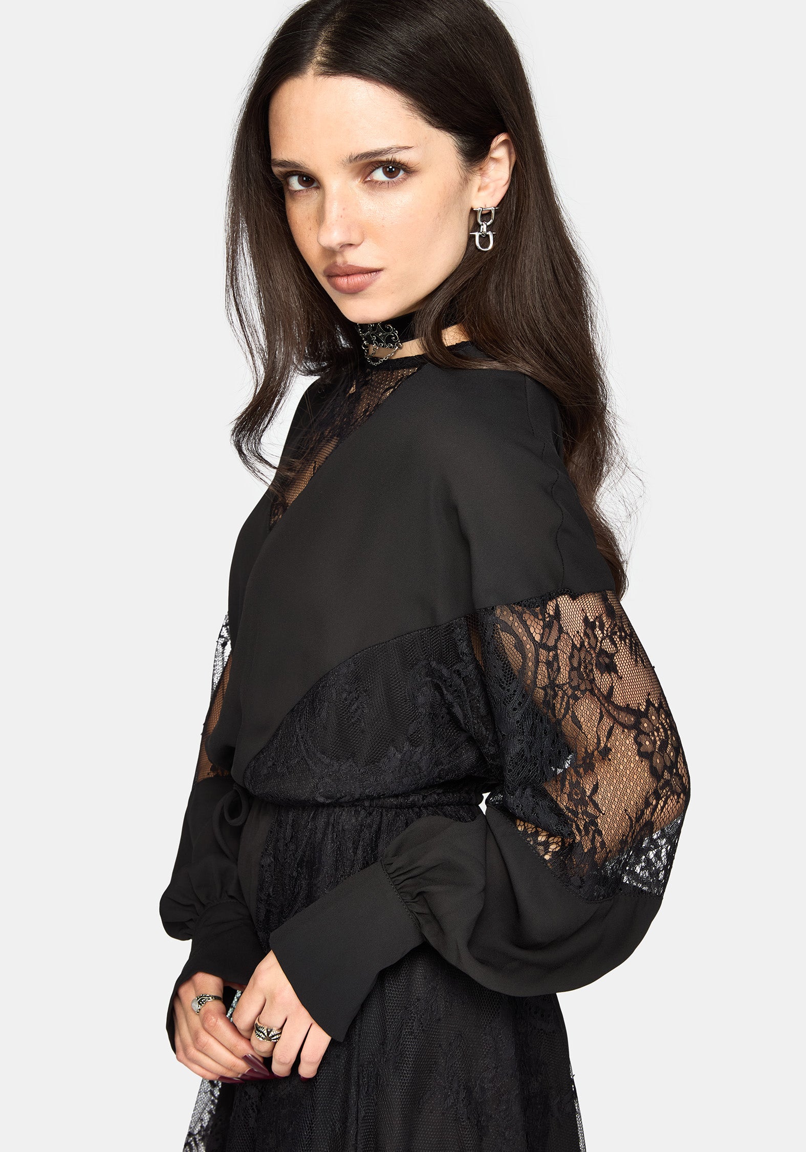 Frida Blouson Sleeve Lace Panelled Mini Dress – Disturbia