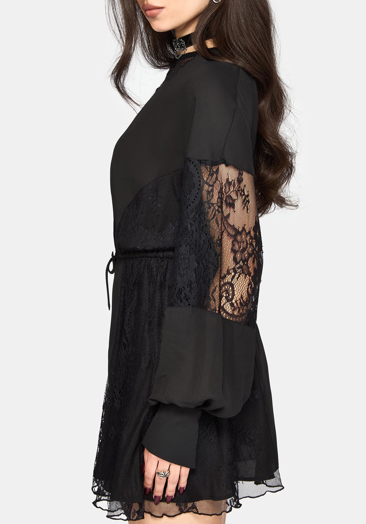 Frida Blouson Sleeve Lace Panelled Mini Dress