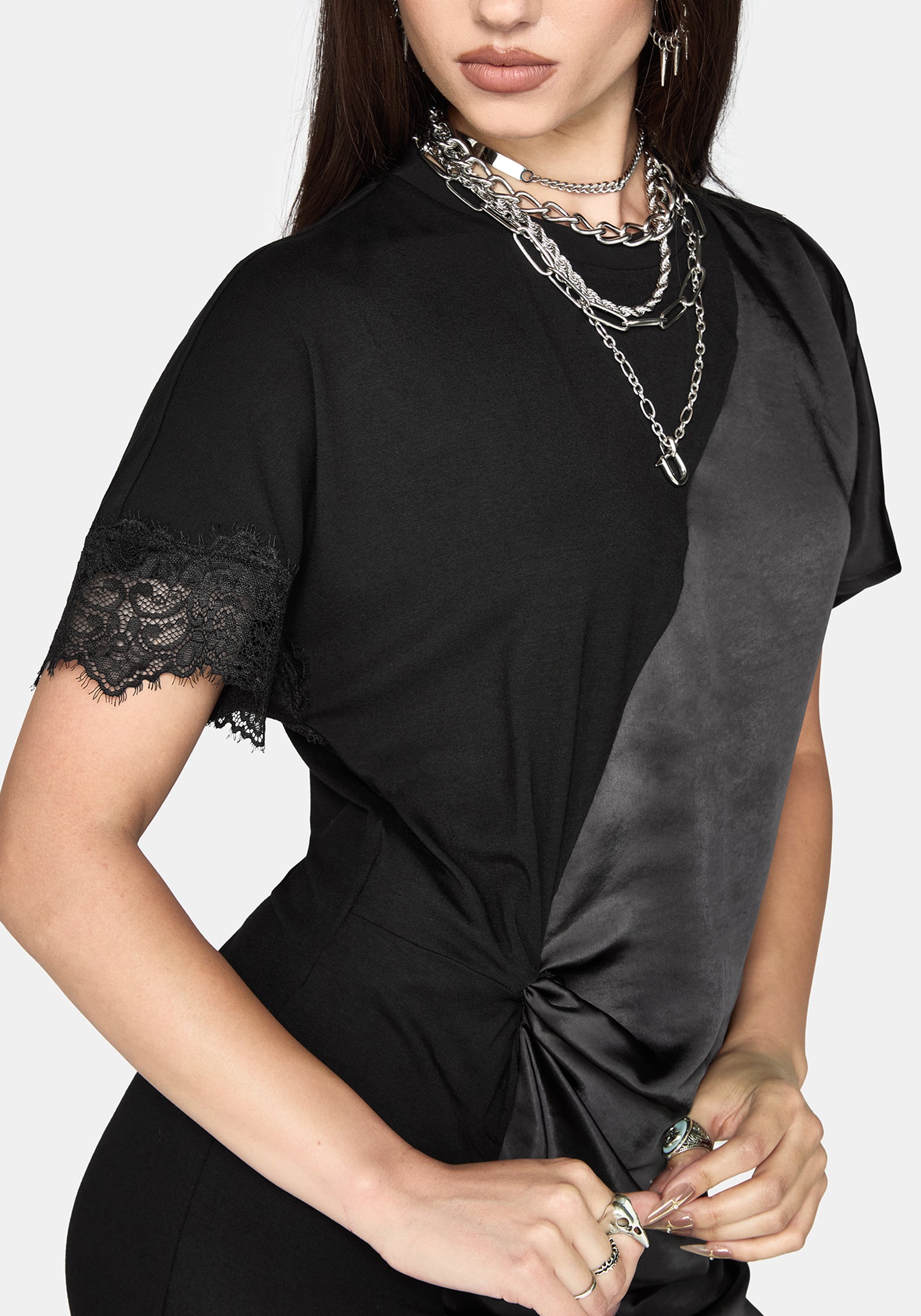 Allesandra Contrast Fabric Twist T-Shirt Dress