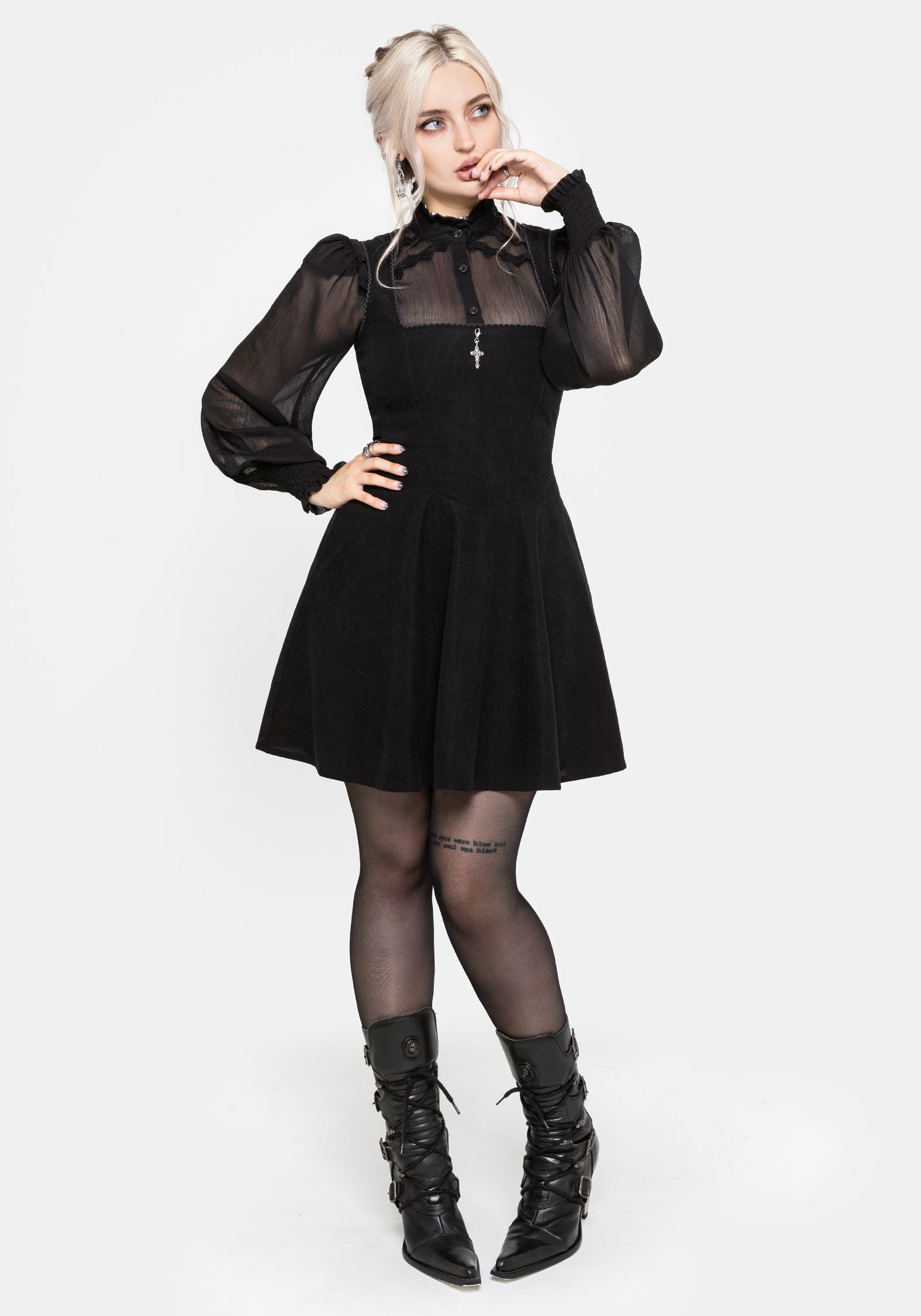 Blanket Stitch Baby Cord Mini Dress
