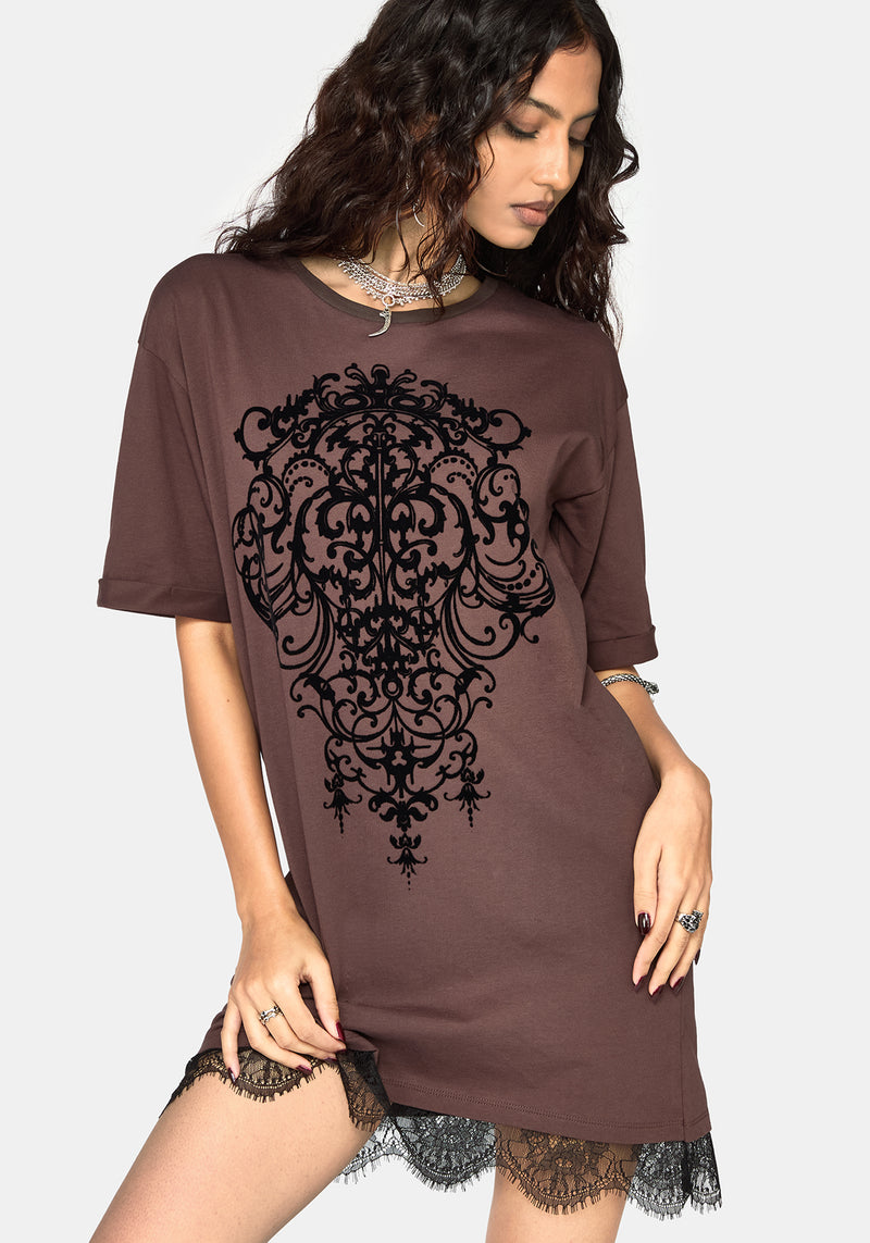t shirt dress lace Leucosia Trim Graphic T-Shirt Sakmal Knee Length Womens Color:Light Olive and Cream tlyarncrafts Style with chunky boots