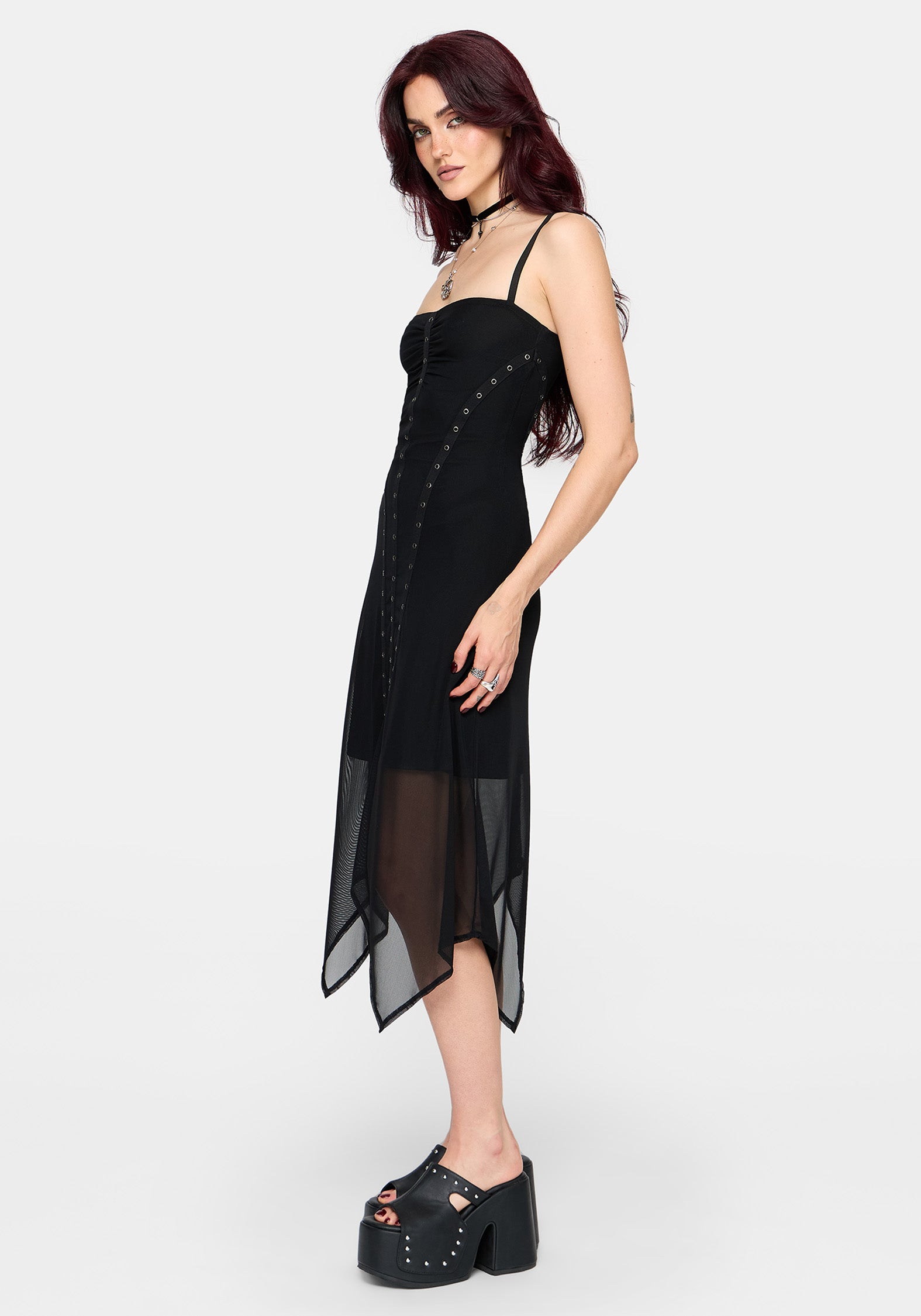 Virella Eyelet Detail Mesh Cami Midaxi Dress – Disturbia