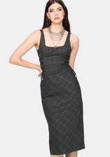 Caitriona Check Lace Up Side Midi Dress