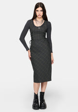 Caitriona Check Lace Up Side Midi Dress