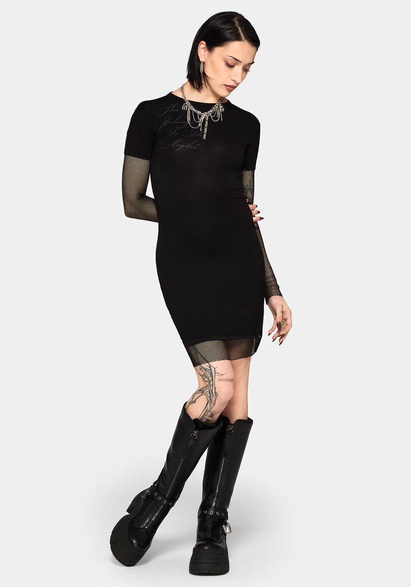 Shae Fishnet Long Sleeve Mini Dress – Disturbia