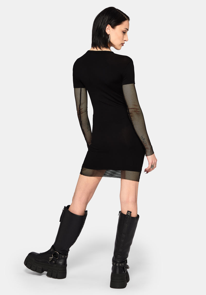 black long sleeve mesh dress Shae Fishnet Long Sleeve Mini Dress – Disturbia