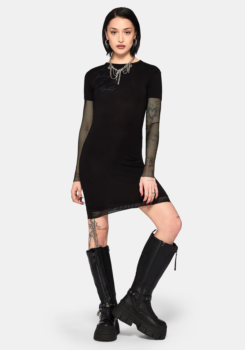 Shae Fishnet Long Sleeve Mini Dress  Disturbia