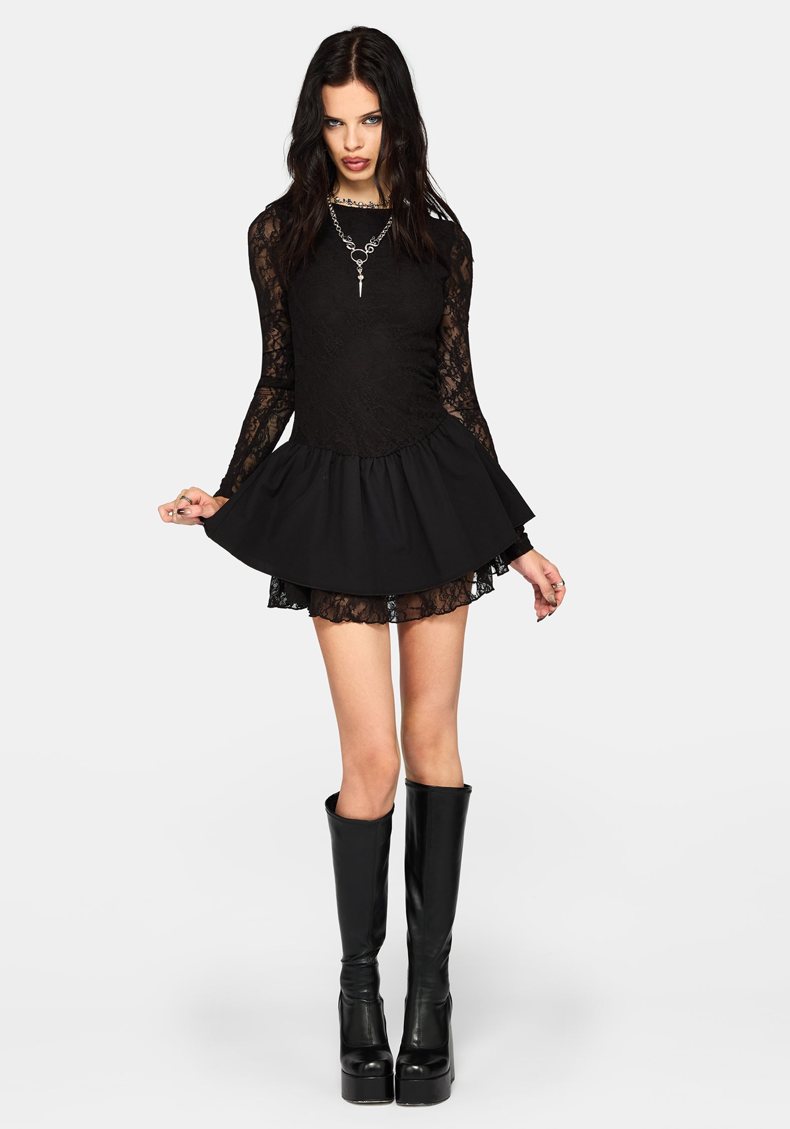 black lace bodysuit dress ASOS Salon Lace Patchwork Maxi Dress With Bodysuit in Black