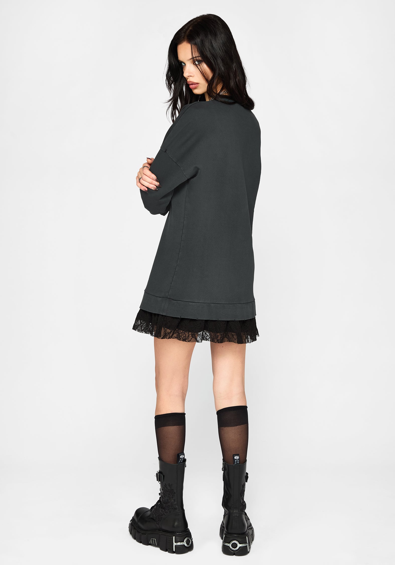sweater dress with lace skirt Erisda Lace Hem Sweater Dress