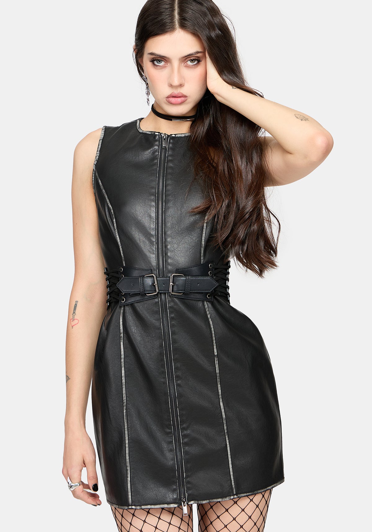 Lavinia Zipper Front PU Mini Dress