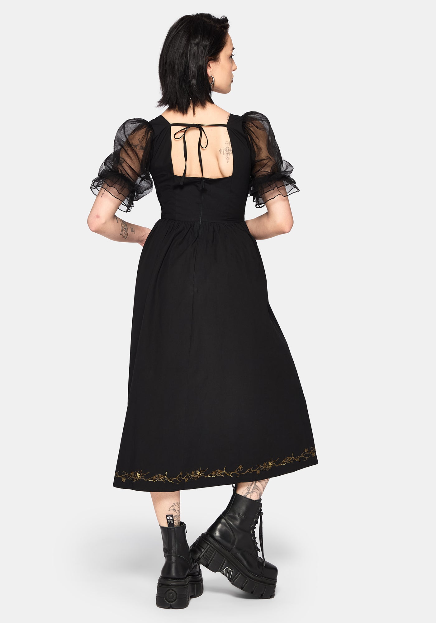 Phoenix Cotton Embroidered Puff Sleeve Midi Dress – Disturbia