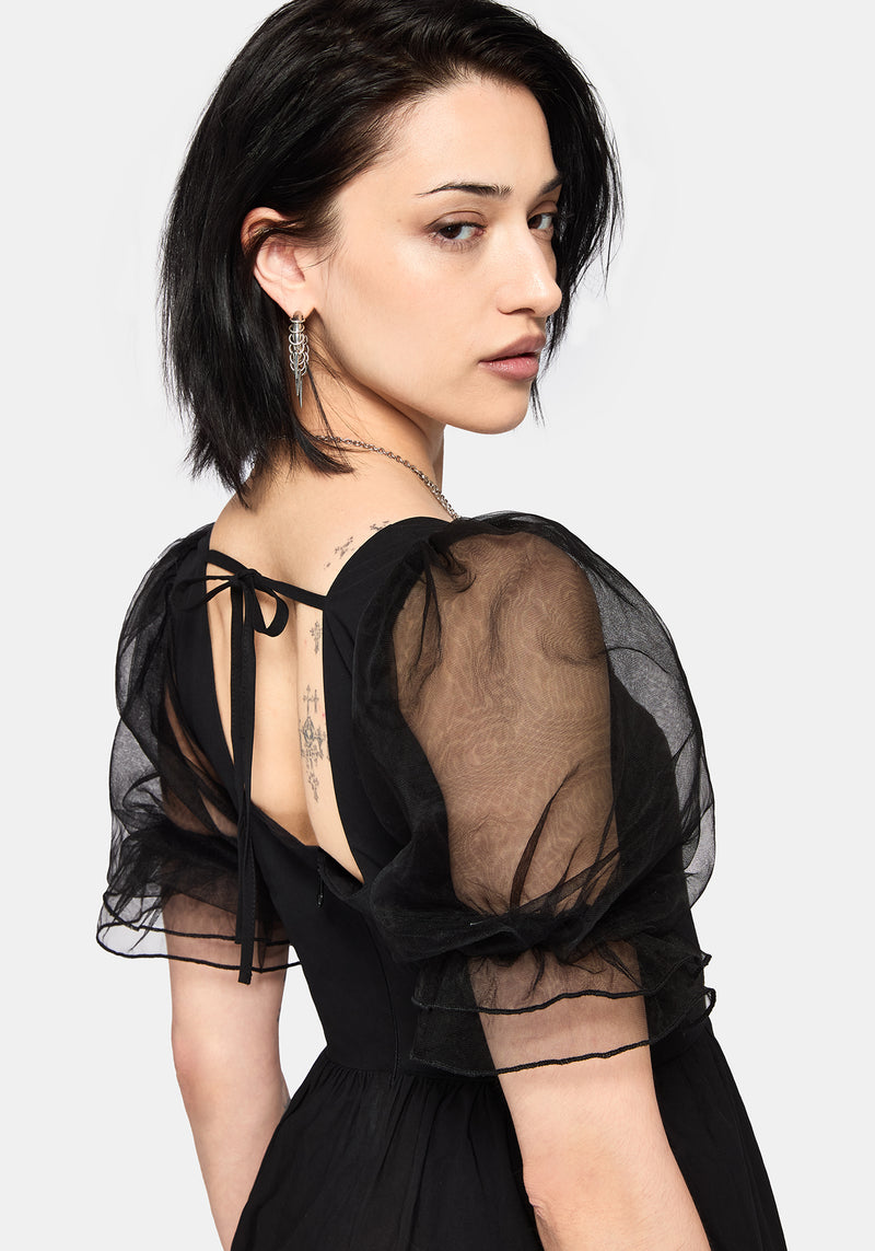 Orena Embroidered Puff Sleeve Midi Dress  Disturbia