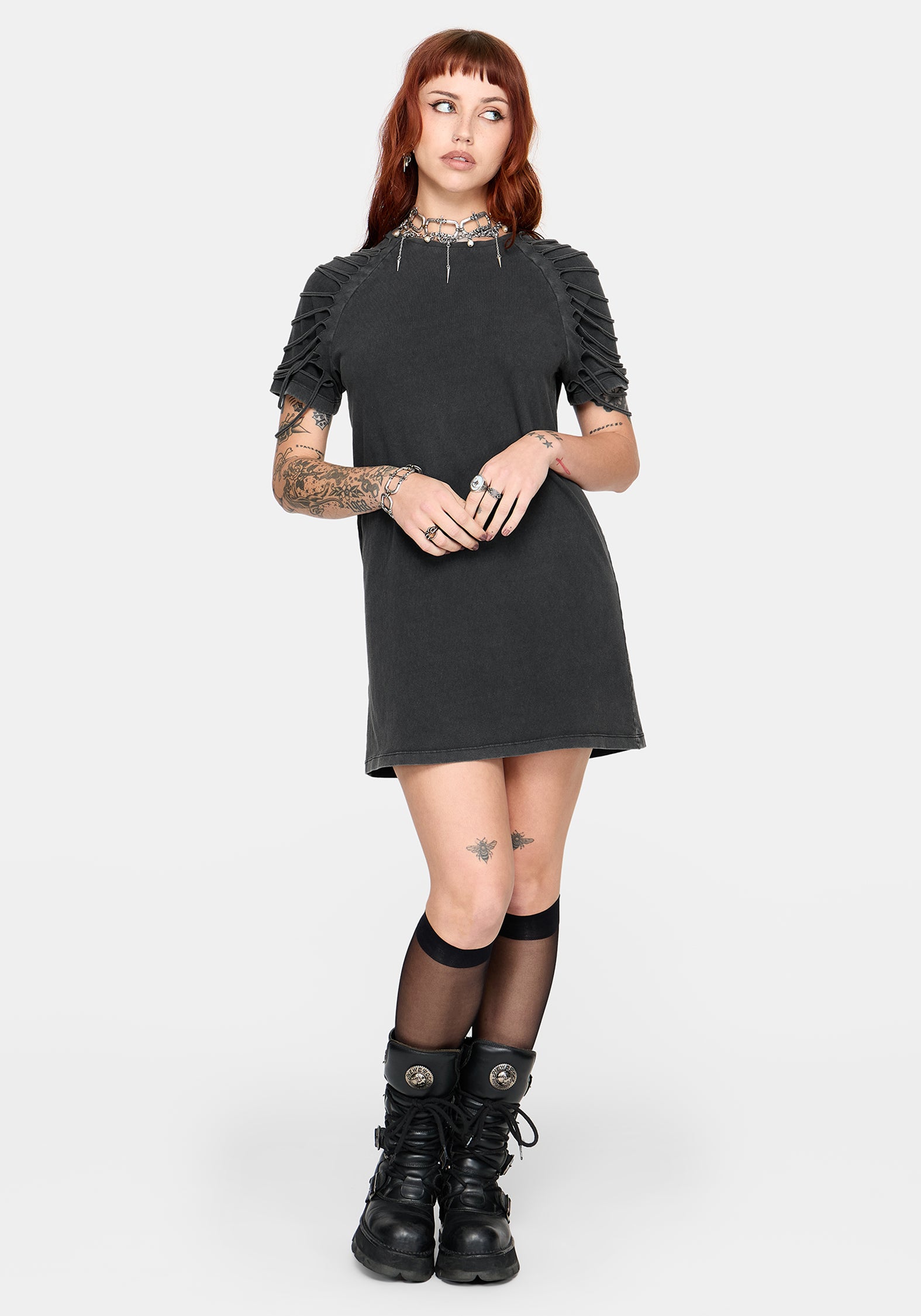 distressed mini dress Denka distressed crystal-embellished denim mini dress - light blue