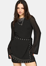 Emara Eyelet Piercing Wrap Front Mini Dress