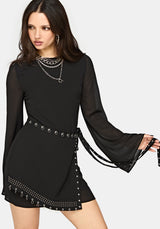 Emara Eyelet Piercing Wrap Front Mini Dress