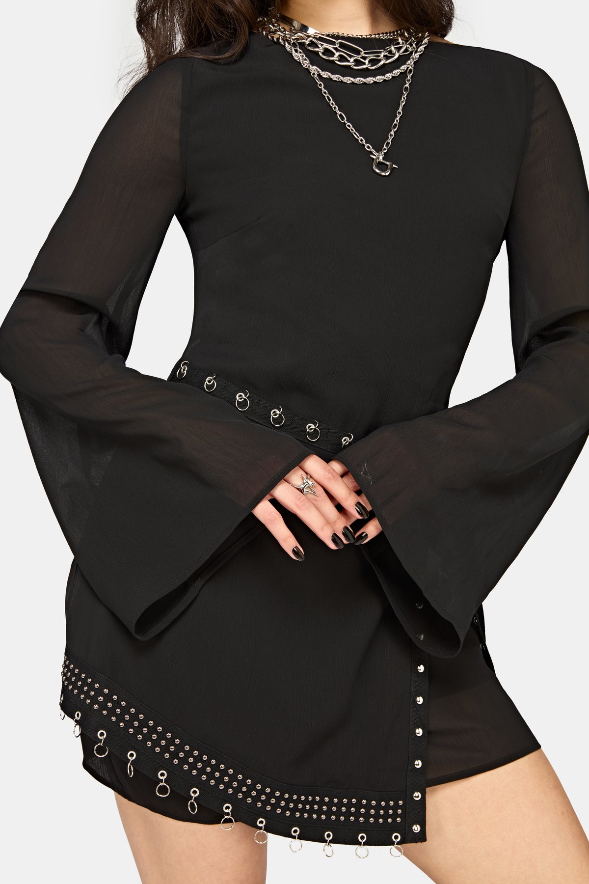 Emara Eyelet Piercing Wrap Front Mini Dress