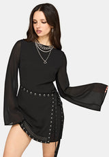 Emara Eyelet Piercing Wrap Front Mini Dress