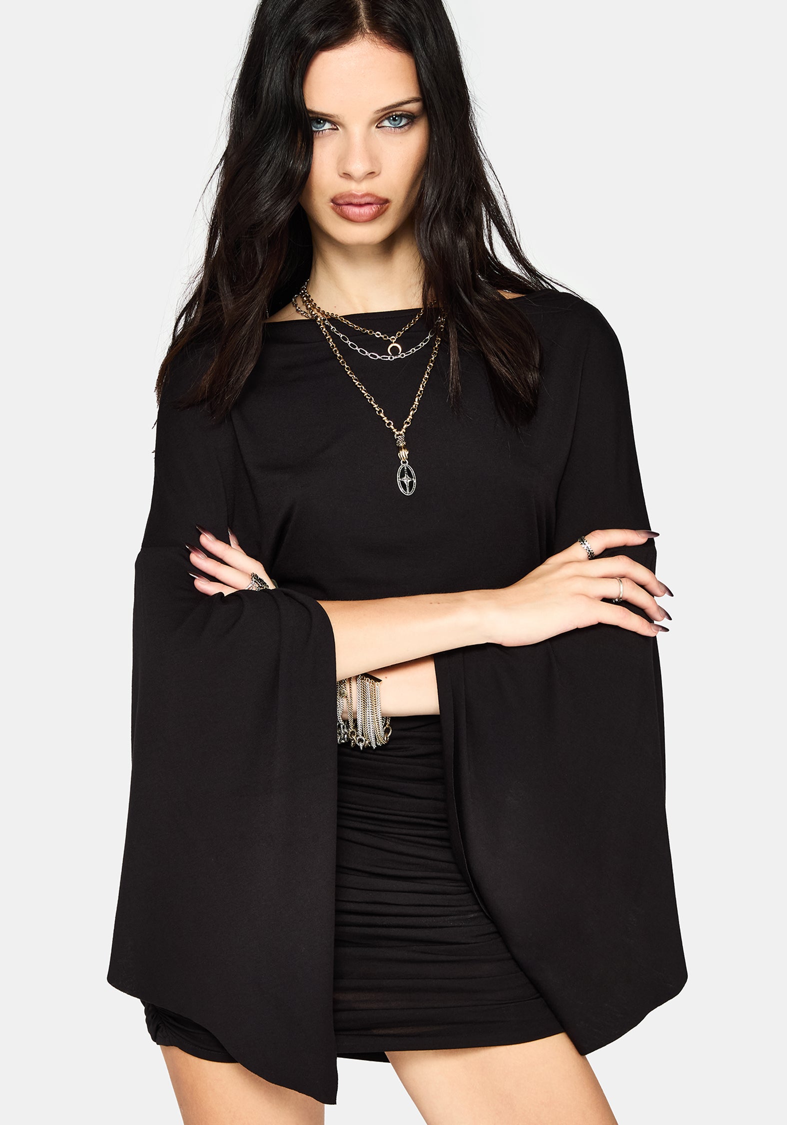 Leela Cape Ruched Mini Dress
