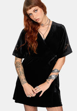 Tigris Embroidered Velour Wrap Kimono Mini Dress