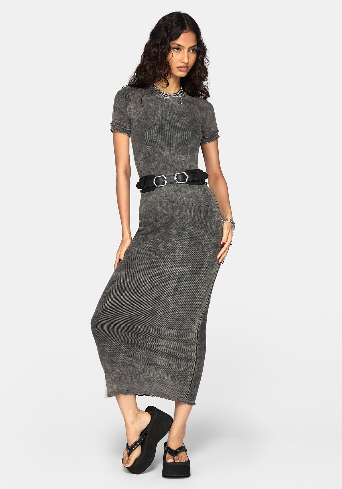 Stori Ribbed Short Sleeve Midi Dress