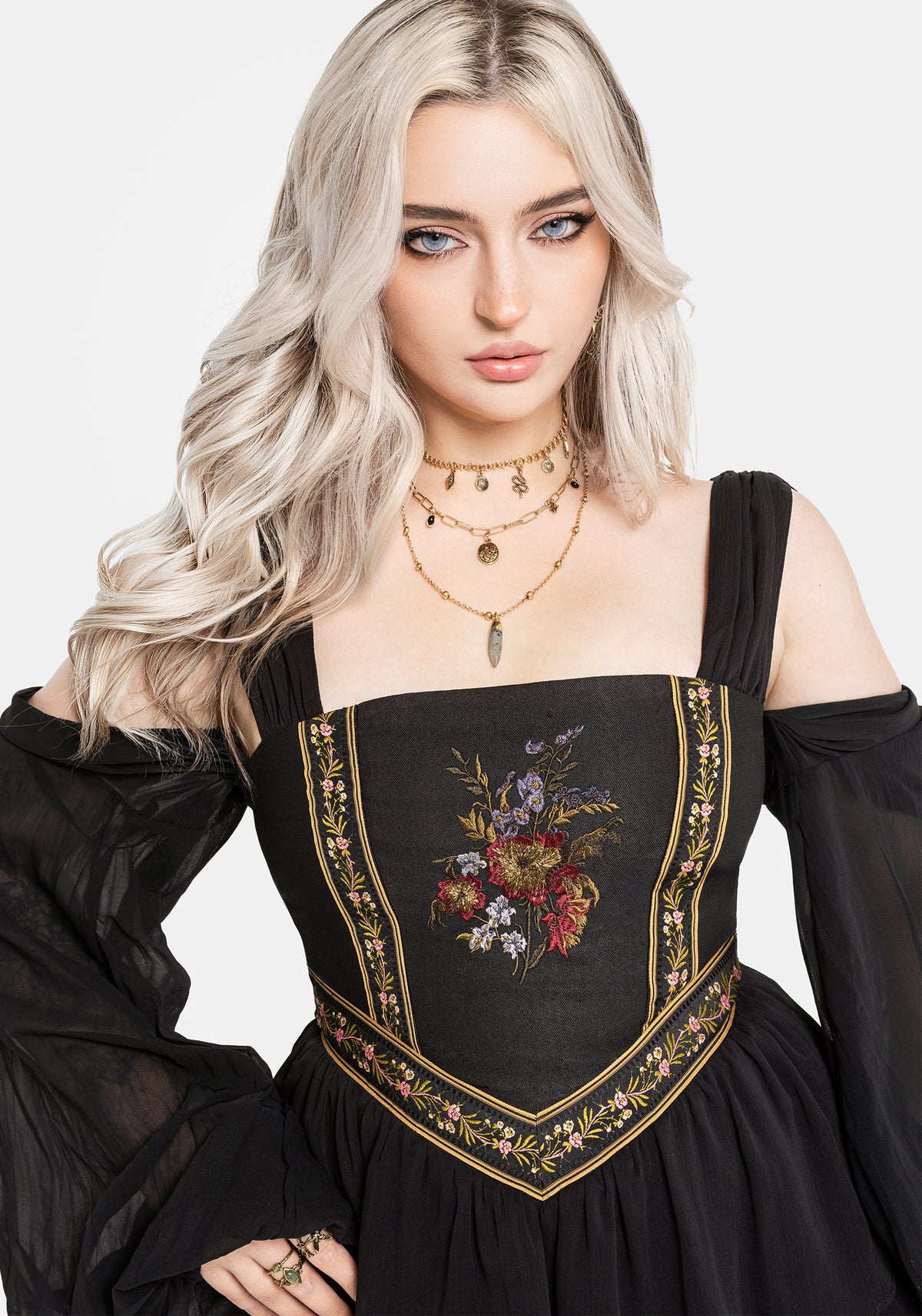 Lilet Boho Embroidered Corset Mini Dress US 2