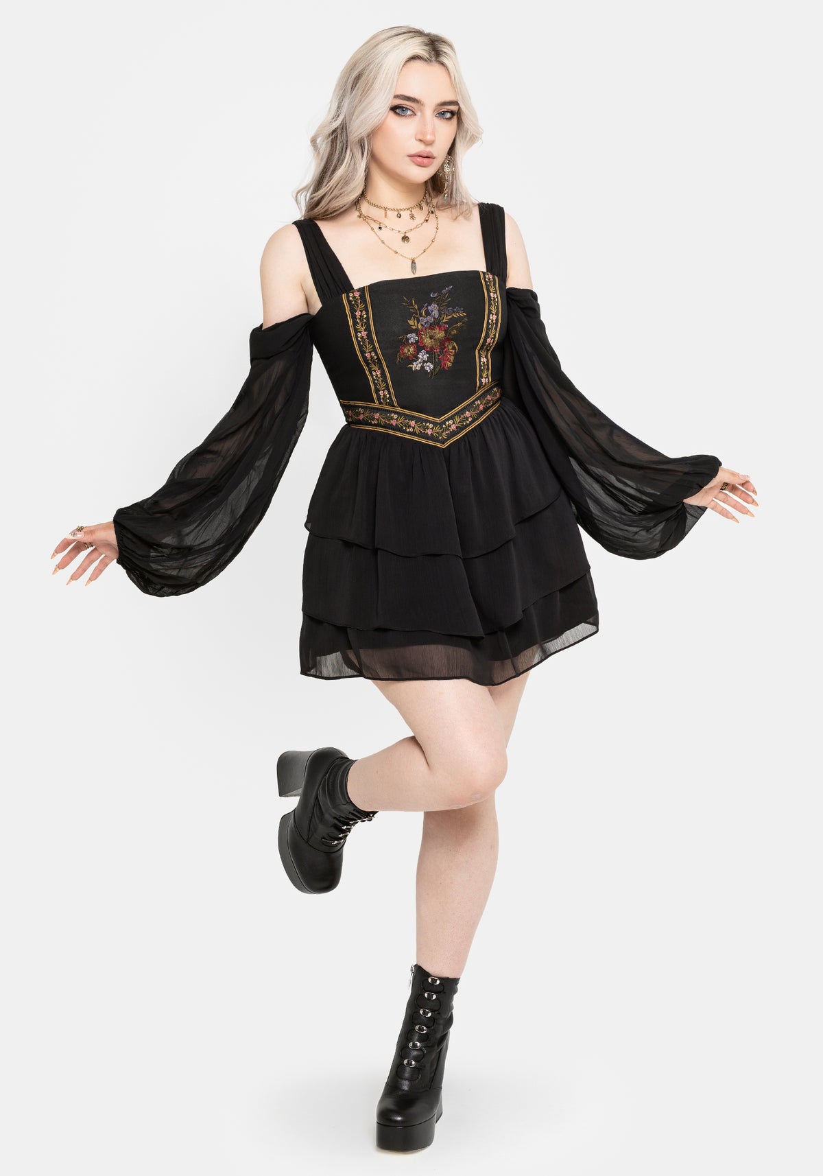 Lilet Boho Embroidered Corset Mini Dress US 2