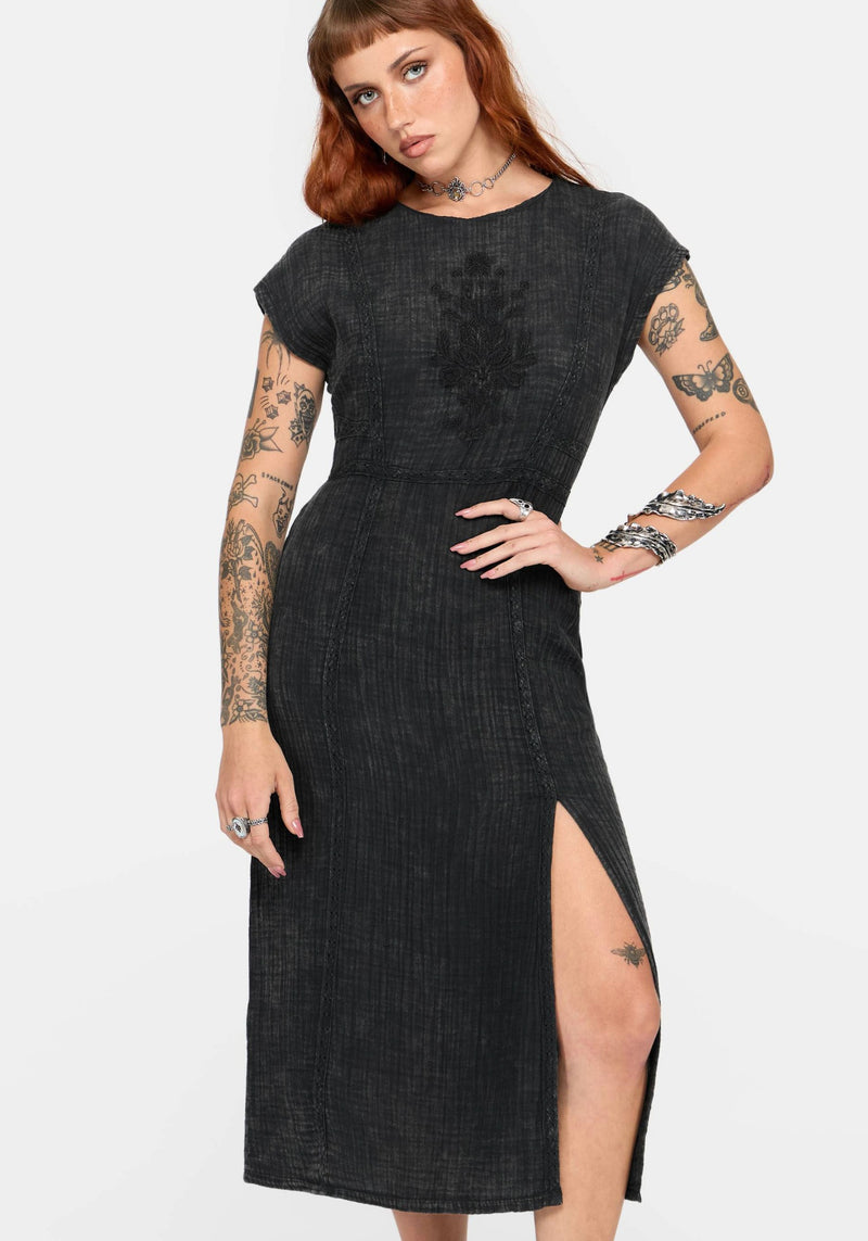black smock midi dress Blake Embroidered Cotton – Disturbia Adult Dress:8 US