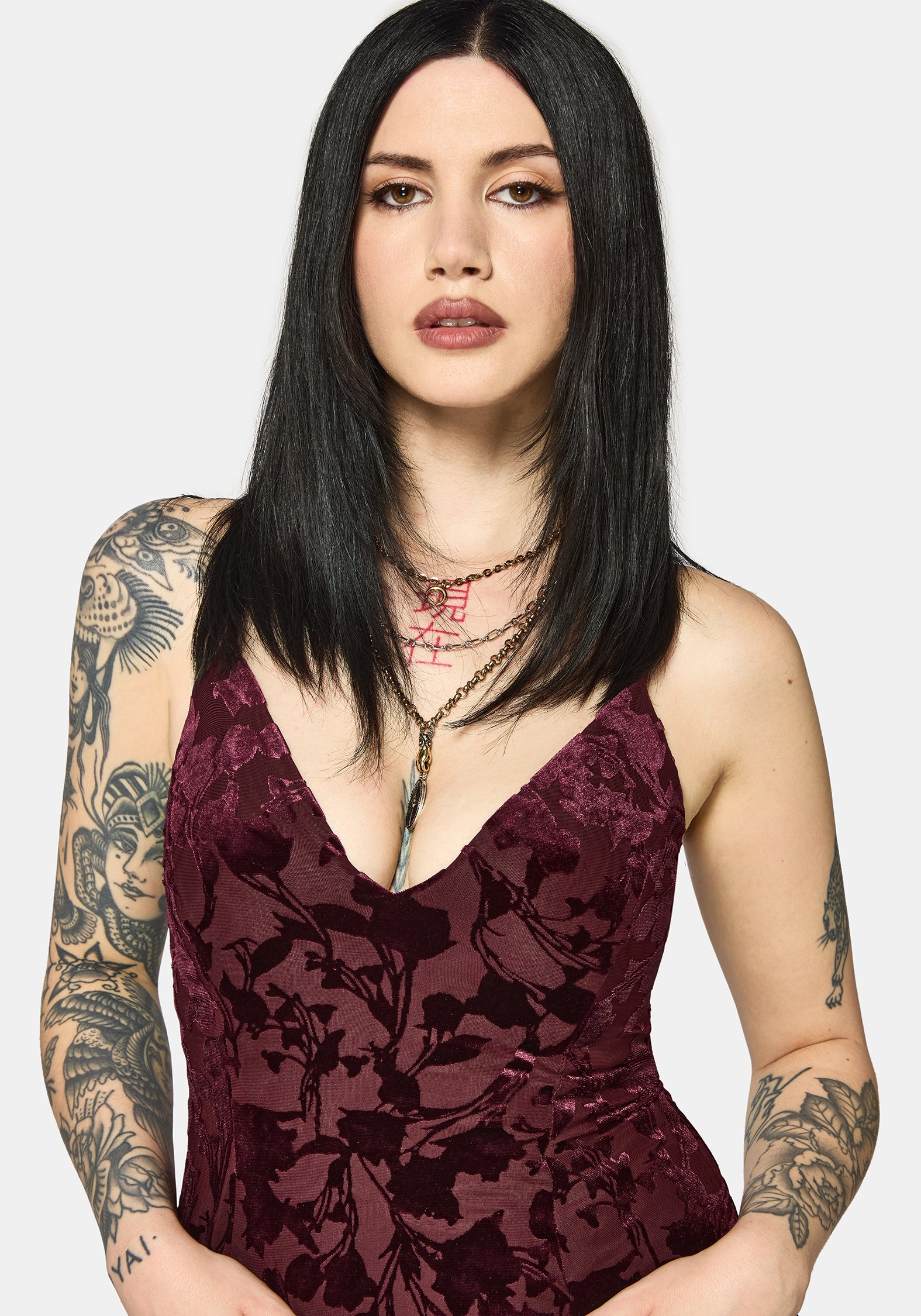 Sienna Devore Hanky Hem Cami Mini Dress - Burgundy