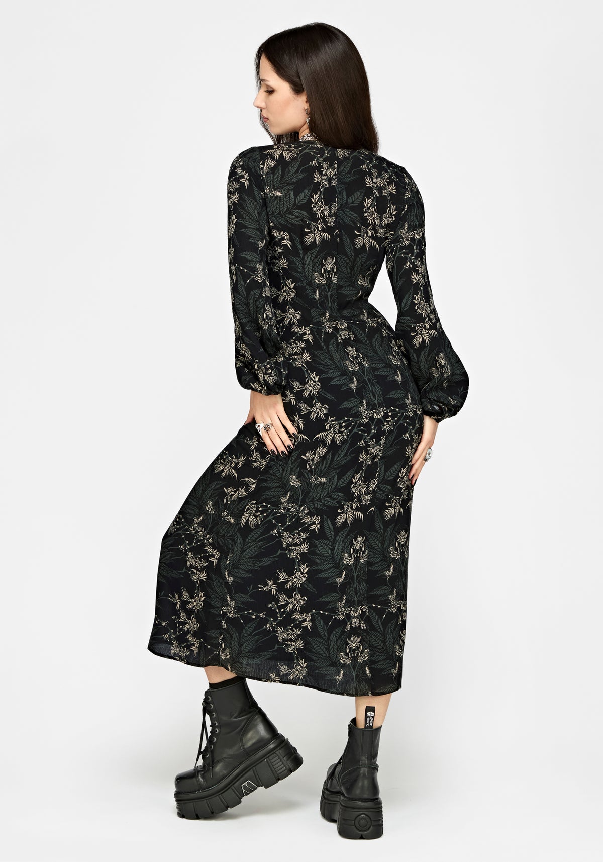 Azolla Fern Crinkle Long Sleeve Midi Dress