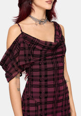 Vesica Flocked Witches Knot Midi Dress - Burgundy
