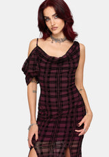 Vesica Flocked Witches Knot Midi Dress - Burgundy