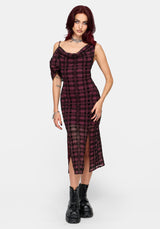 Vesica Flocked Witches Knot Midi Dress - Burgundy