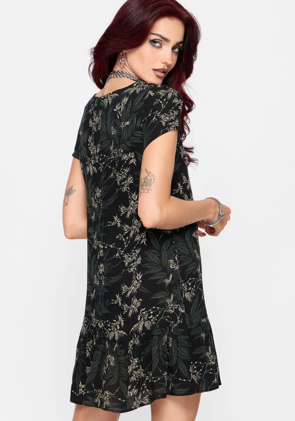Azolla Fern Crinkle Print Mini Dress