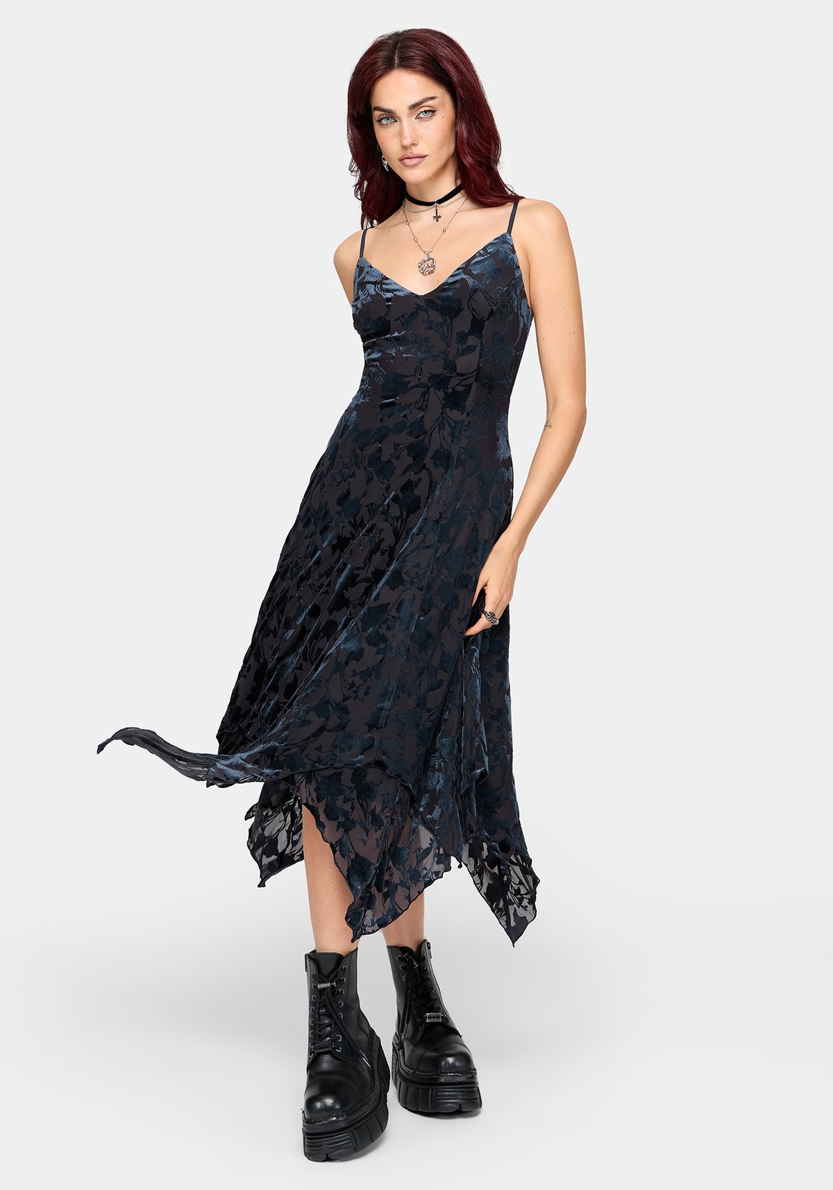 Sienna Devore Hanky Hem Cami Midaxi Dress - Blue