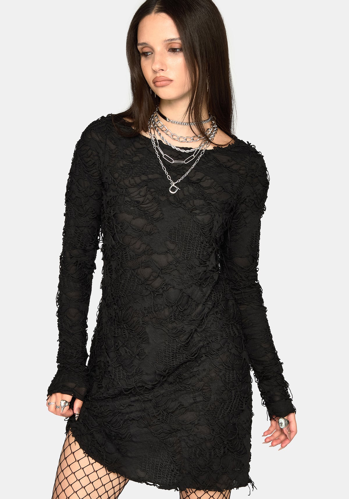 Alden Distressed Long Sleeve Mini Dress