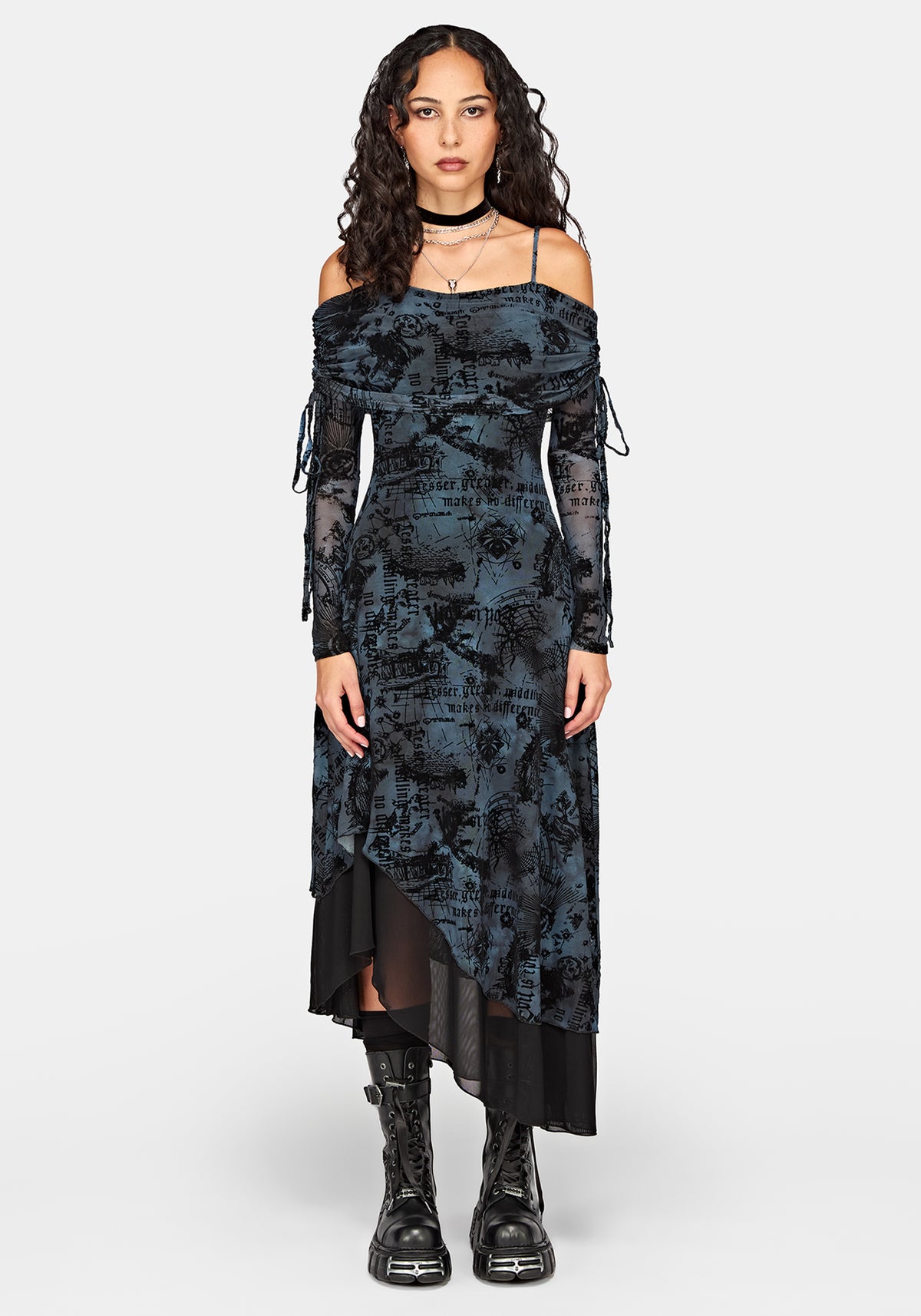 Disturbia x The Witcher Flocked Mesh Midaxi Dress