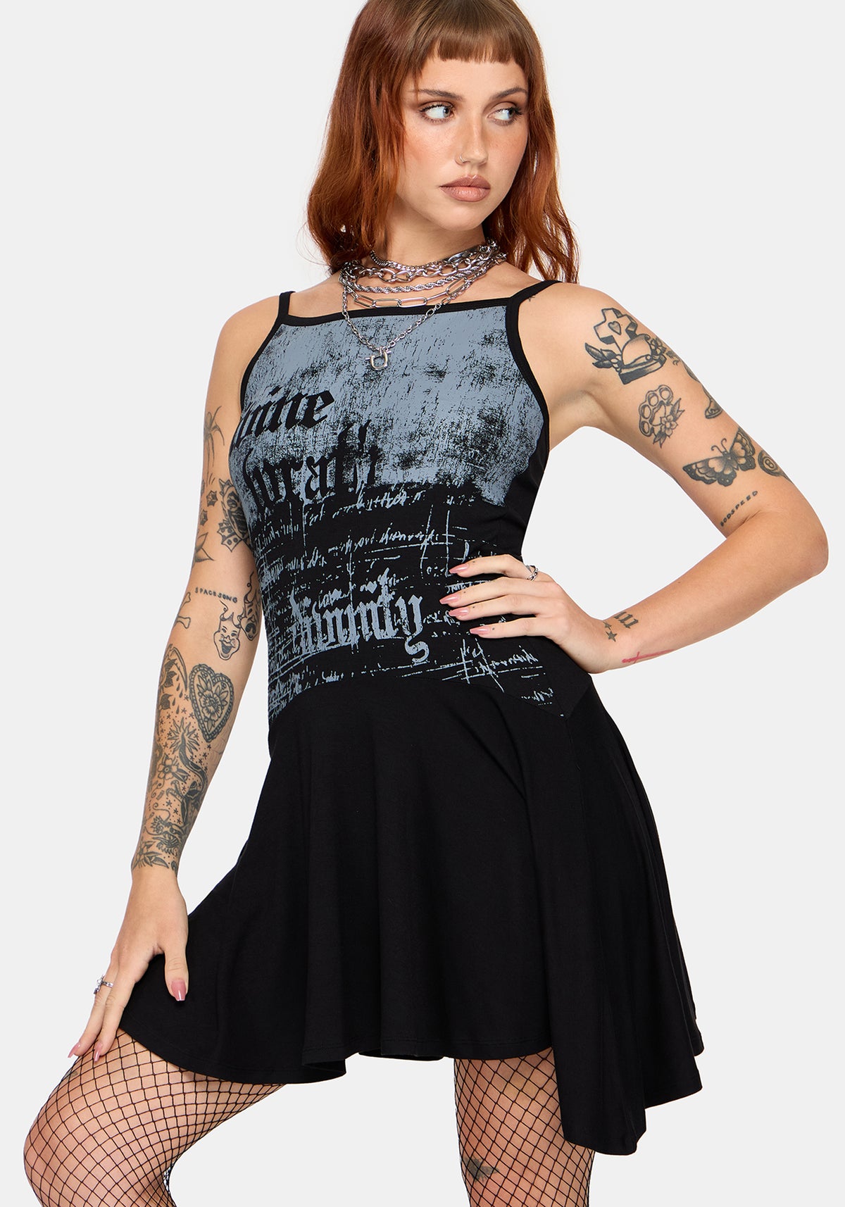 Zael Asymmetric Hem Graphic Cami Mini Dress
