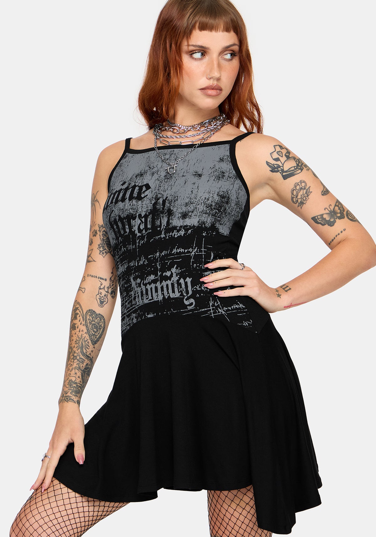 Zael Asymmetric Hem Graphic Cami Mini Dress
