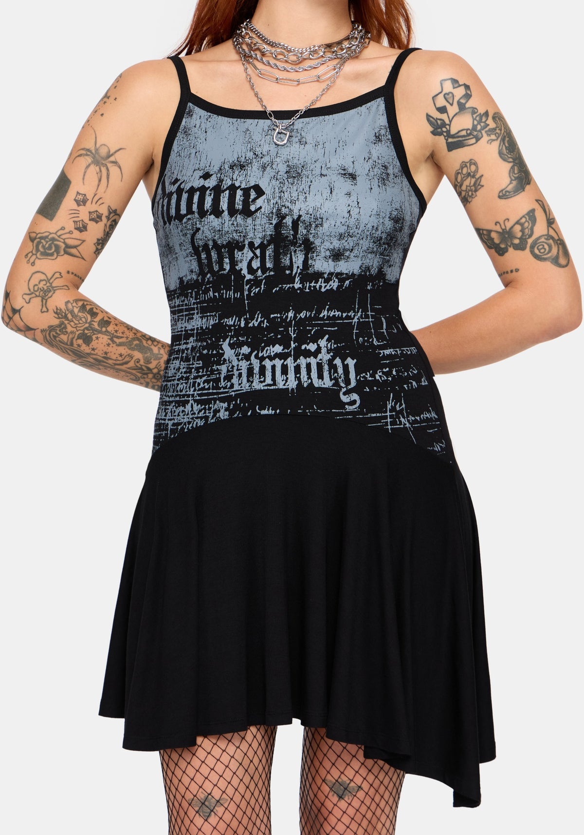 Zael Asymmetric Hem Graphic Cami Mini Dress